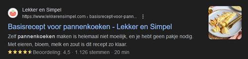 Zoekresultaat van Lekker en Simpel verrijkt met Structured data