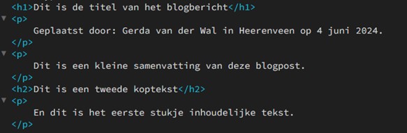 HTML code van de voorbeeld blogpost